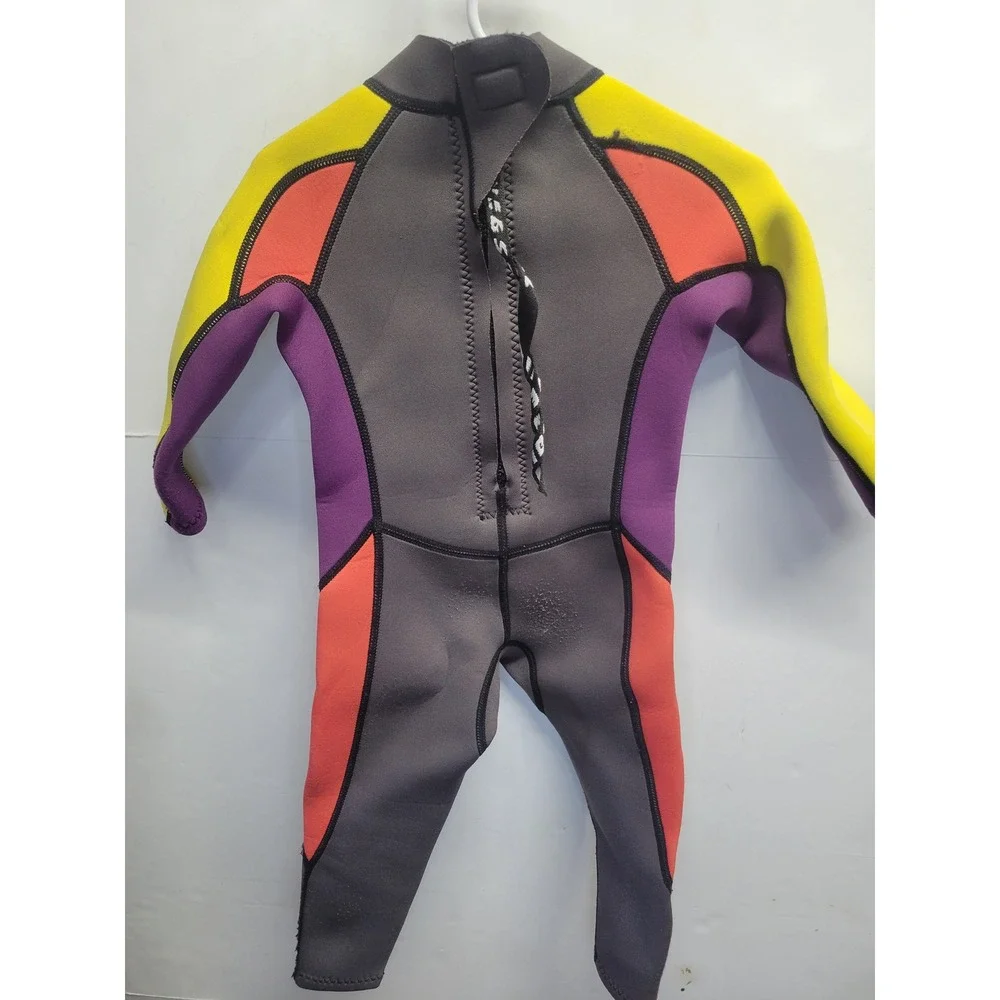 X-Manta Kids Full Body Wetsuit Grey Purple‎ Yellow Orange Neoprene Size S 100/54